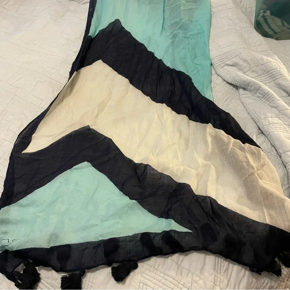 VV vineyard vines Striped Tassel Scarf in Mint, Navy & Cream